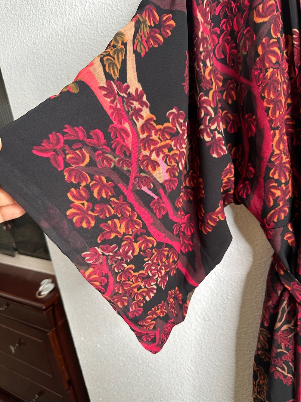 Mixed Women's Burgundy & Black Floral Wrap Long Dress size L - Picture 7 of 16
